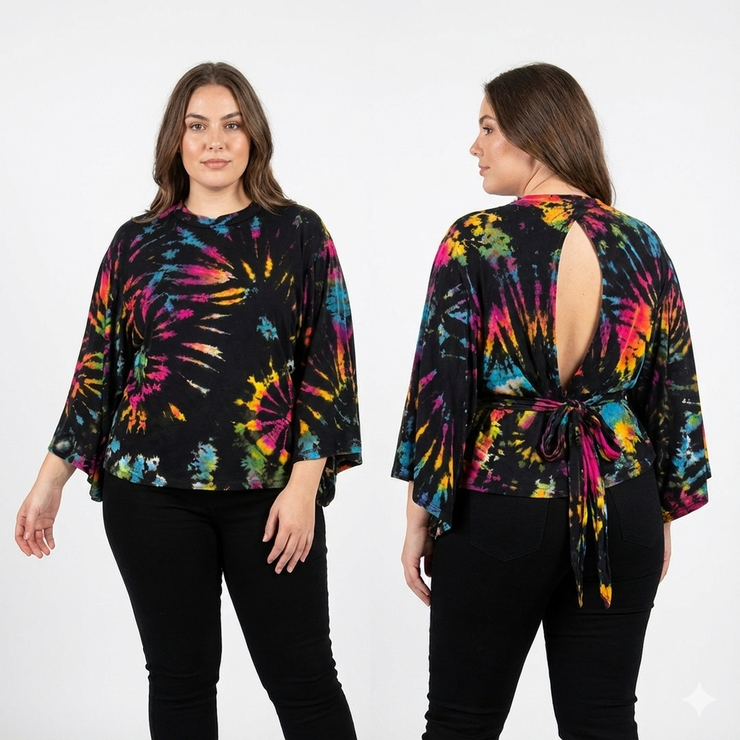 Black Multicolor Open back SanJules top