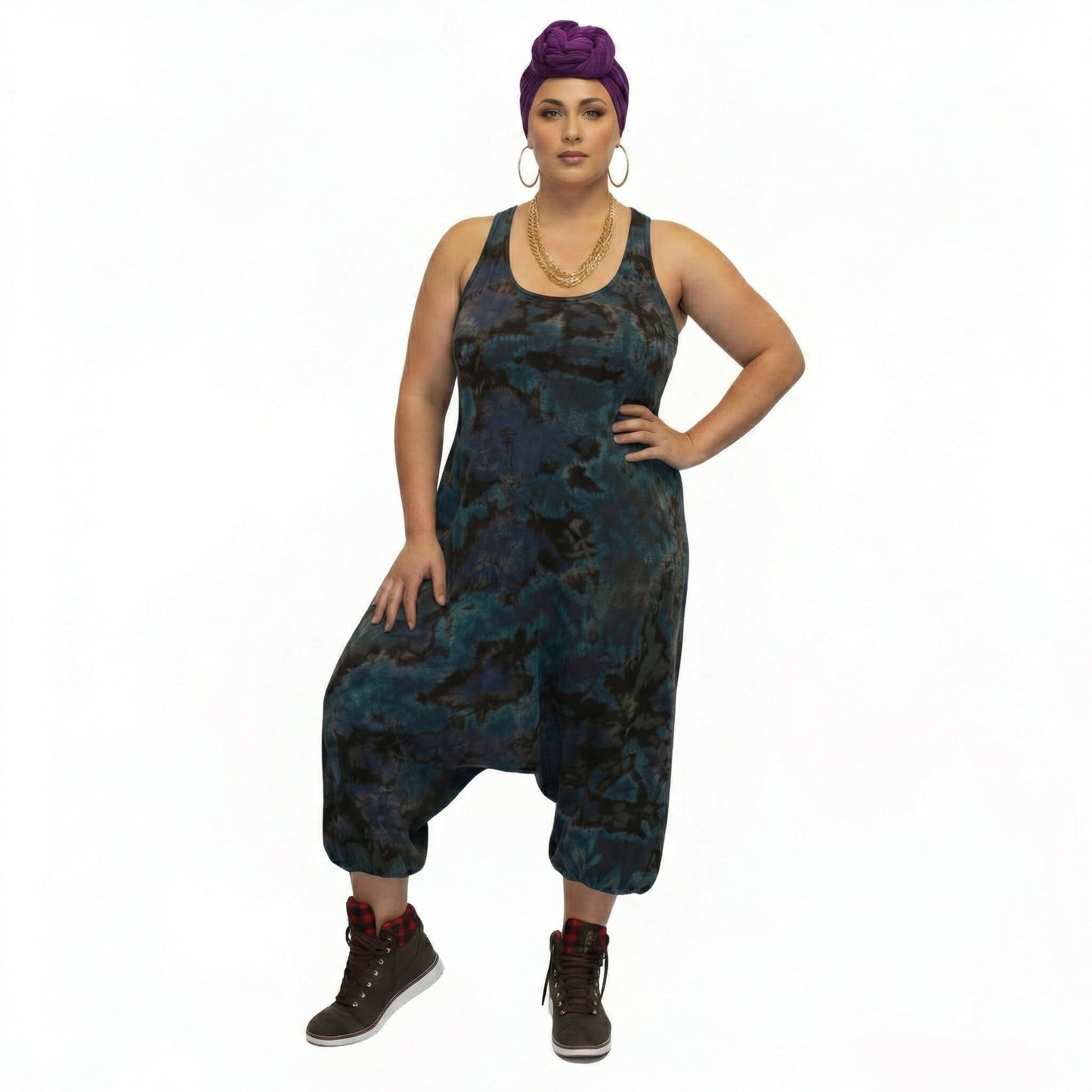 Hand-Dyed Harem Droopy Jumpsuit with Pockets | Funky Tie-Dye Jumper | Boho Style