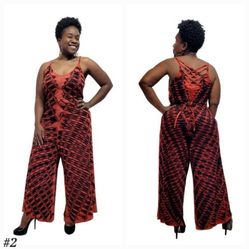 Lattice back jumpsuit brown base tie dye -Jumper-SanJules
