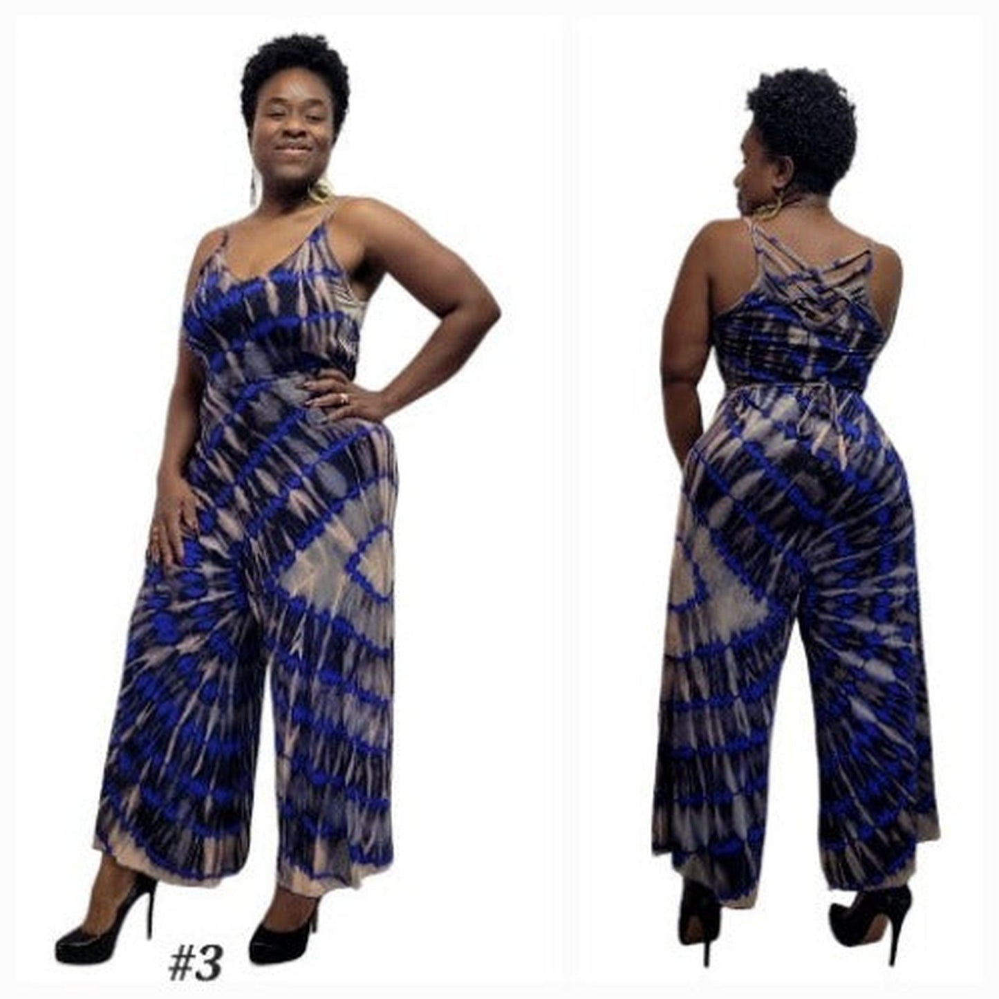 Lattice back jumpsuit royal blue base tie dye -Jumper-SanJules