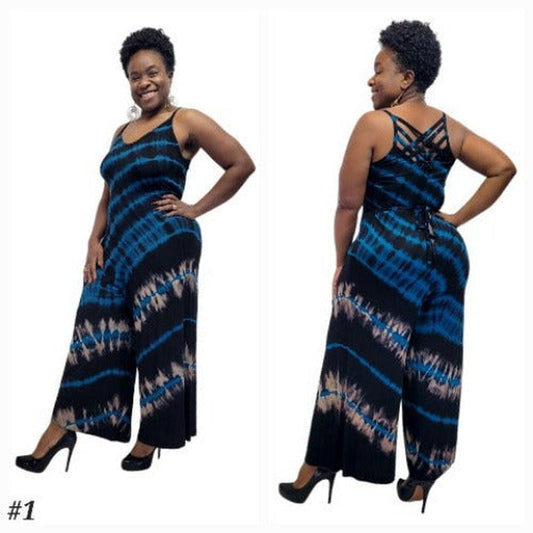 Lattice back jumpsuit royal blue and black base tie dye -Jumper -SanJules