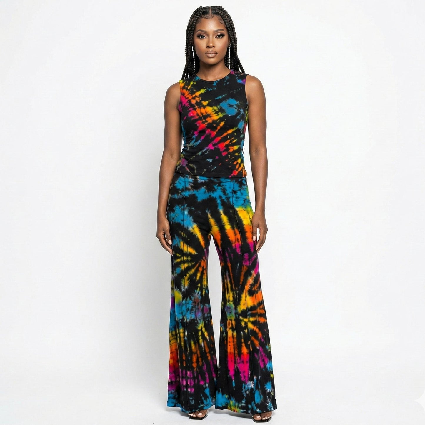 Miami Wide Leg Seam-Out Pants hand-dyed tie-dye — full length model shot, white background