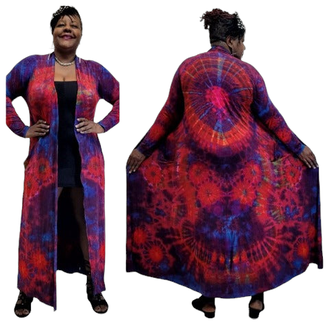 SanJules Red base tie dye Drama Duster