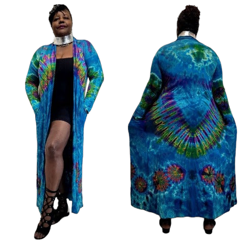 SanJules light blue base tie dye Drama Duster