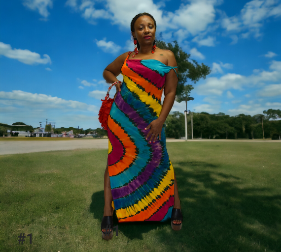 Color explosion spaghetti strap dress