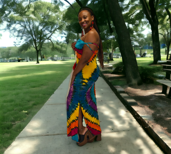 Color explosion spaghetti strap dress