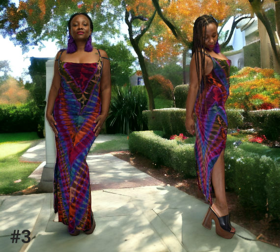 Purple base multi color spaghetti strap dress