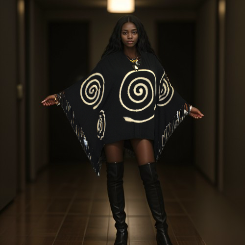 hand painted black and white poncho