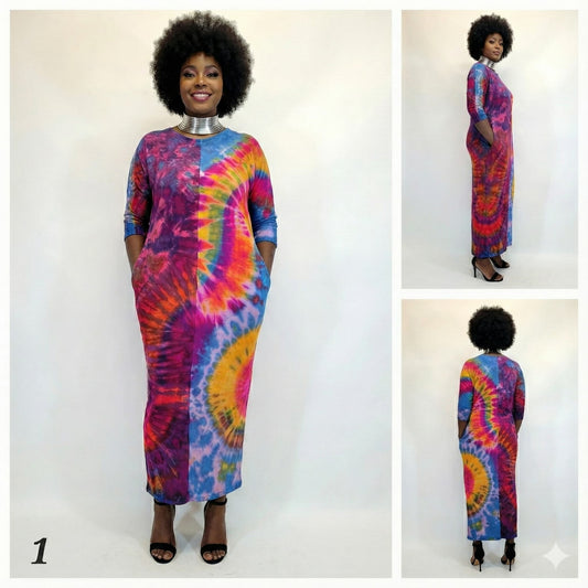 Multicolor tie-dye cocoon dress - effortless artisan style - SanJules