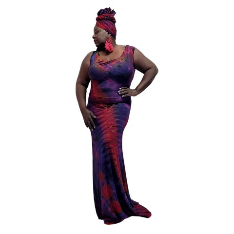 Purple base hand made tie dye Sonya Gown-Dresses-SanJules