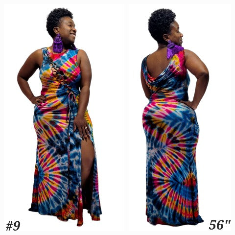 Dull white base hand made tie dye Sonya gown-Dresses-SanJules
