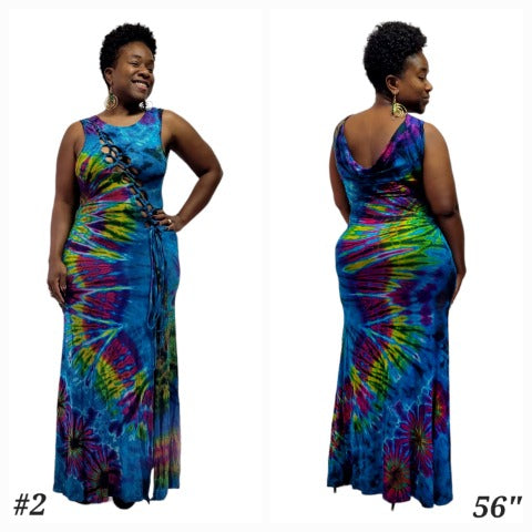 Blue base hand made tie dye Sonya Gown-Dresses-SanJules