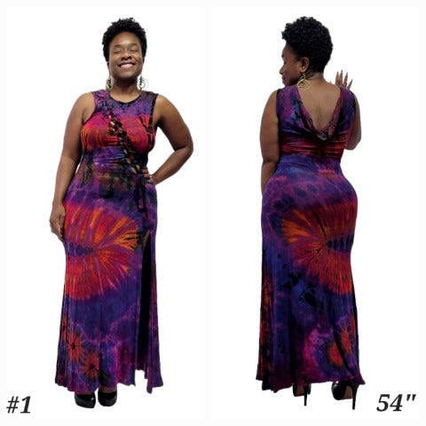 Purple base hand made tie dye Sonya Gown-Dresses-SanJules