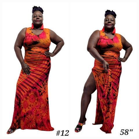 Orange base hand made tie dye Sonya gown Dresses-SanJules