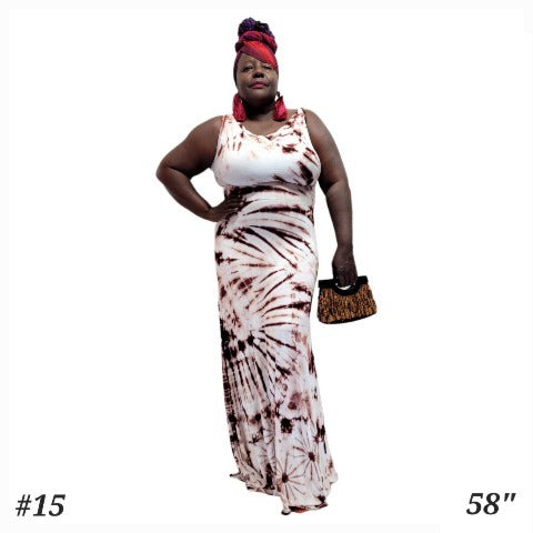 White and brown hand made tie dye Sonya gown Dresses-SanJules