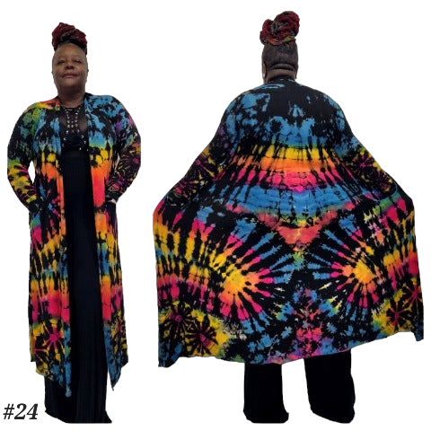 SanJules black multi color tie dye Drama Duster