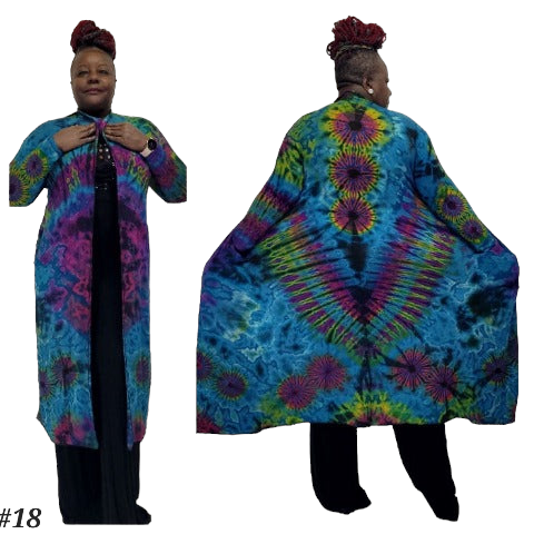 SanJules bright blue base tie dye Drama Duster