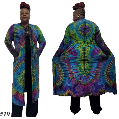 SanJules bright blue base tie dye Drama Duster