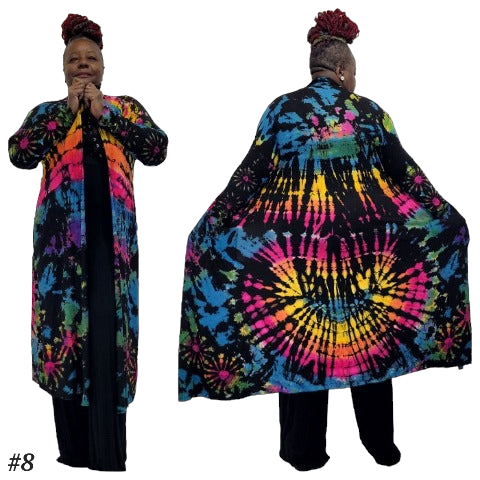 SanJules black multi color tie dye Drama Duster