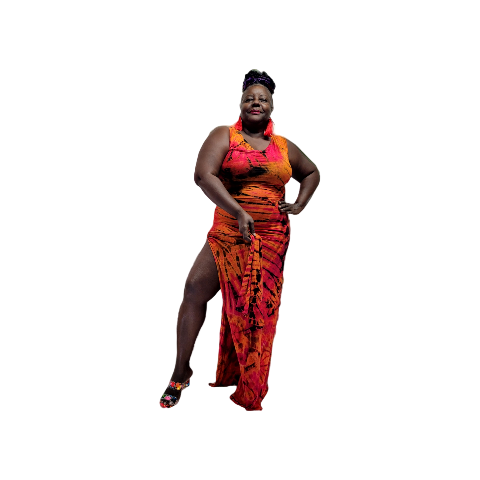SanJules-orange base tie dye Sonya gown -Dresses-SanJules