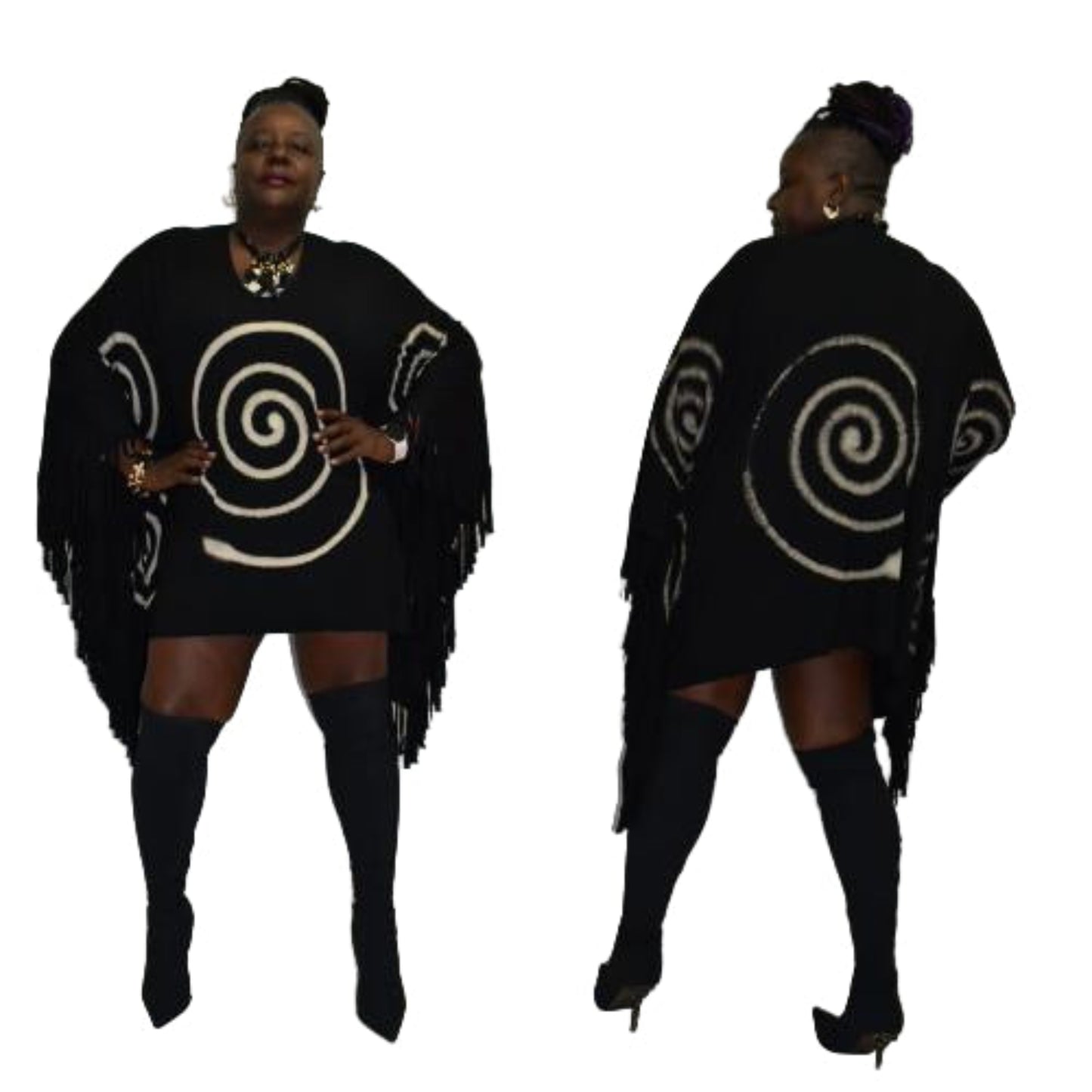 hand painted black and white poncho SanJules