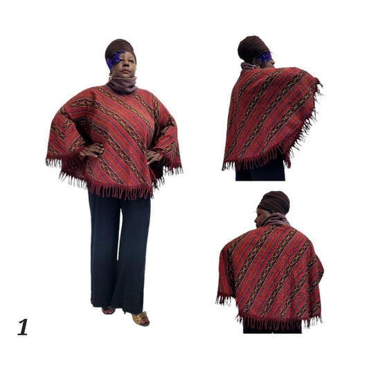 "Handwoven fringe hem detail on artisan cotton poncho - bohemian style accent