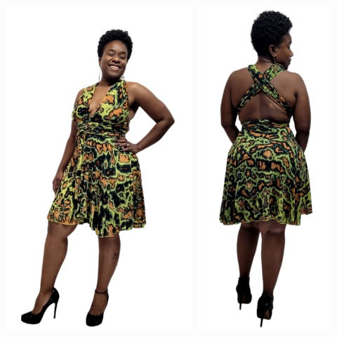 Short wrap dress light yellow tie dye base -Dresses-SanJules