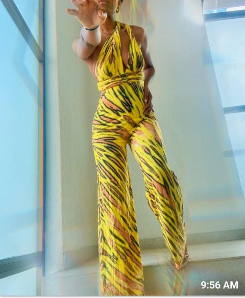 Wrap top jumpsuit yellow tie dye. Jumper-SanJules