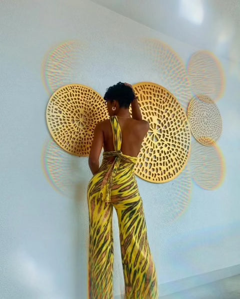 Wrap top jumpsuit yellow tie dye. Jumper-SanJules