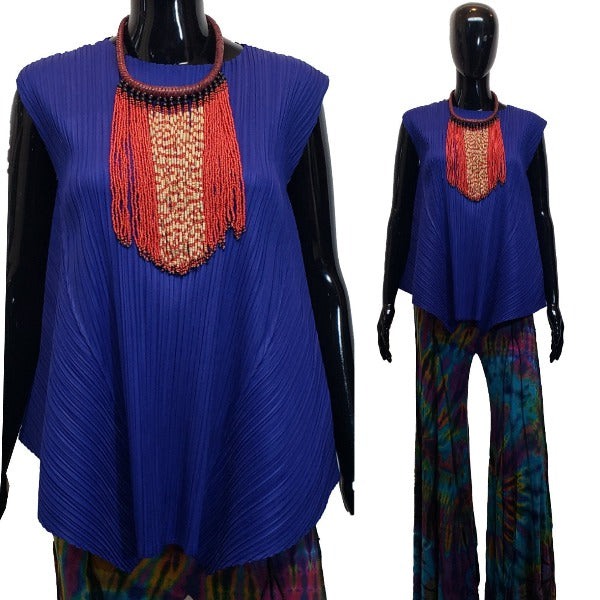 African Royalty beaded necklace with leather neckline