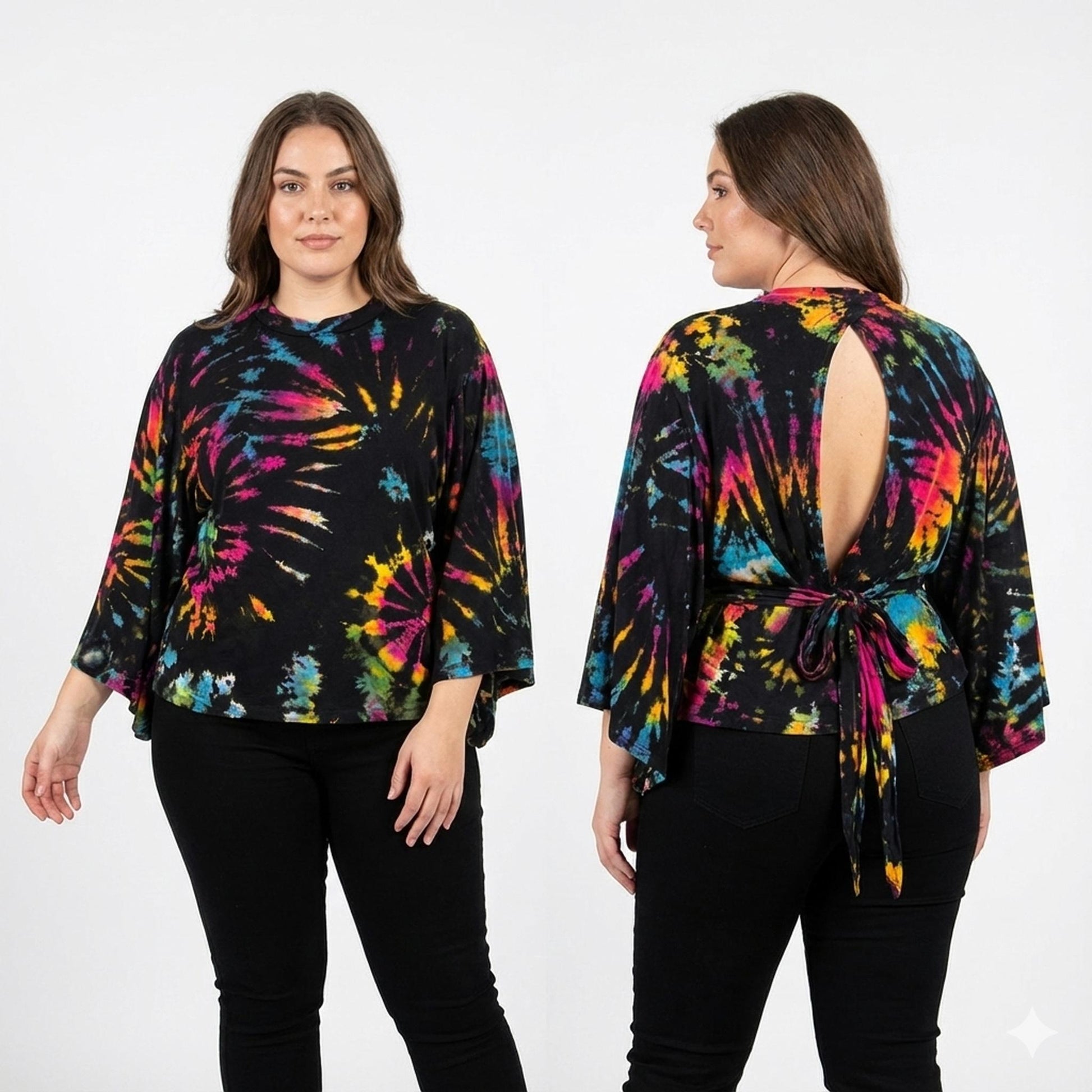 Black Multicolor Open back SanJules top