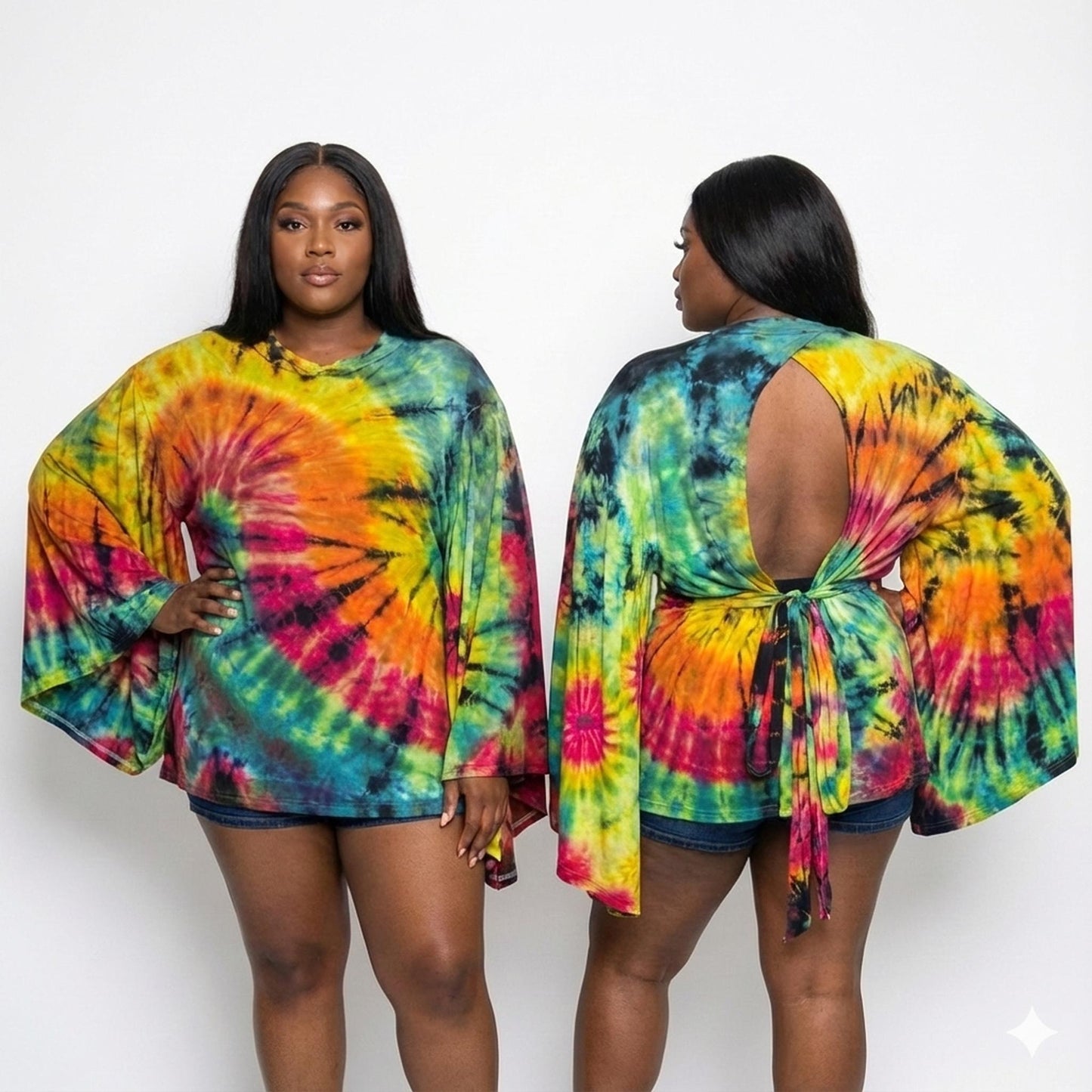 Neon Green base tie-dye Open back SanJules top