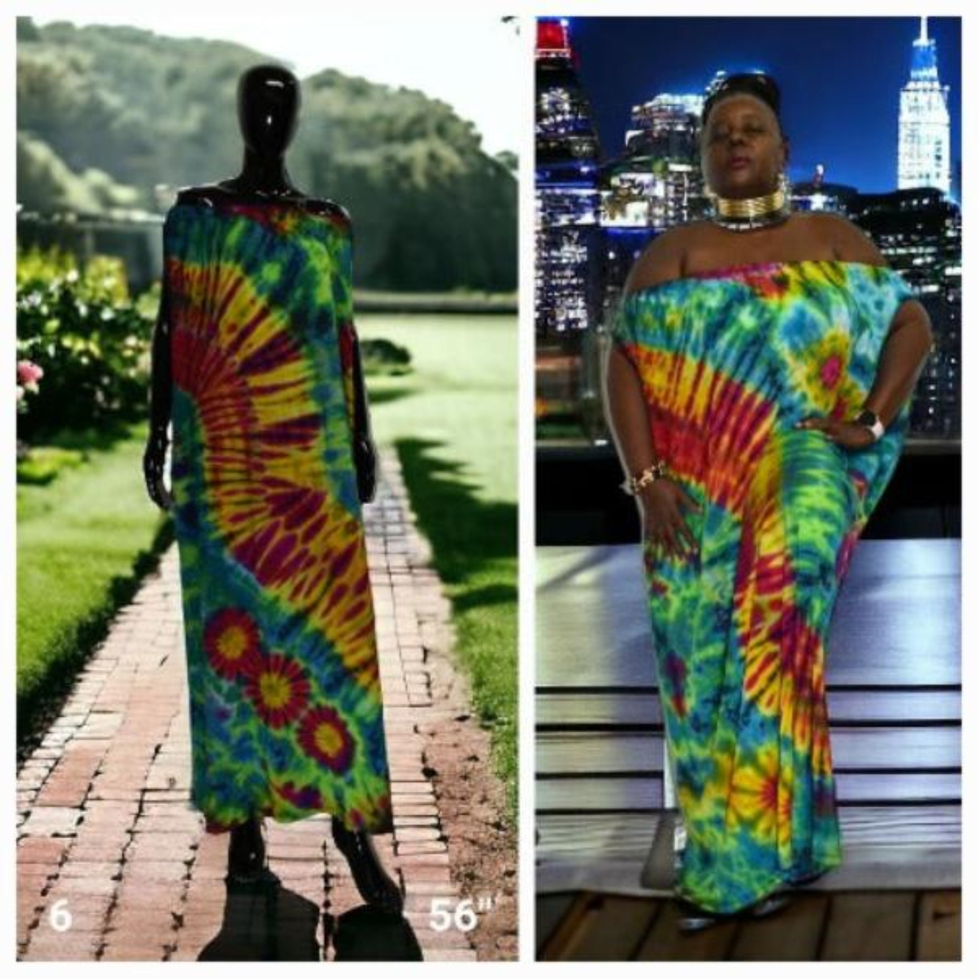 Hand-Dyed Oversized Maxi Dress | Elastic Top 3-in-1 Styling | SanJules 6 Yellow and Green Base 56" Hand-Dyed Oversized Maxi Dress | Elastic Top 3-in-1 Styling | SanJules 6 Yellow and Green Base 56"