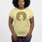 Light yellow combed cotton tee with a sparkling gold rhinestone Afro woman design.