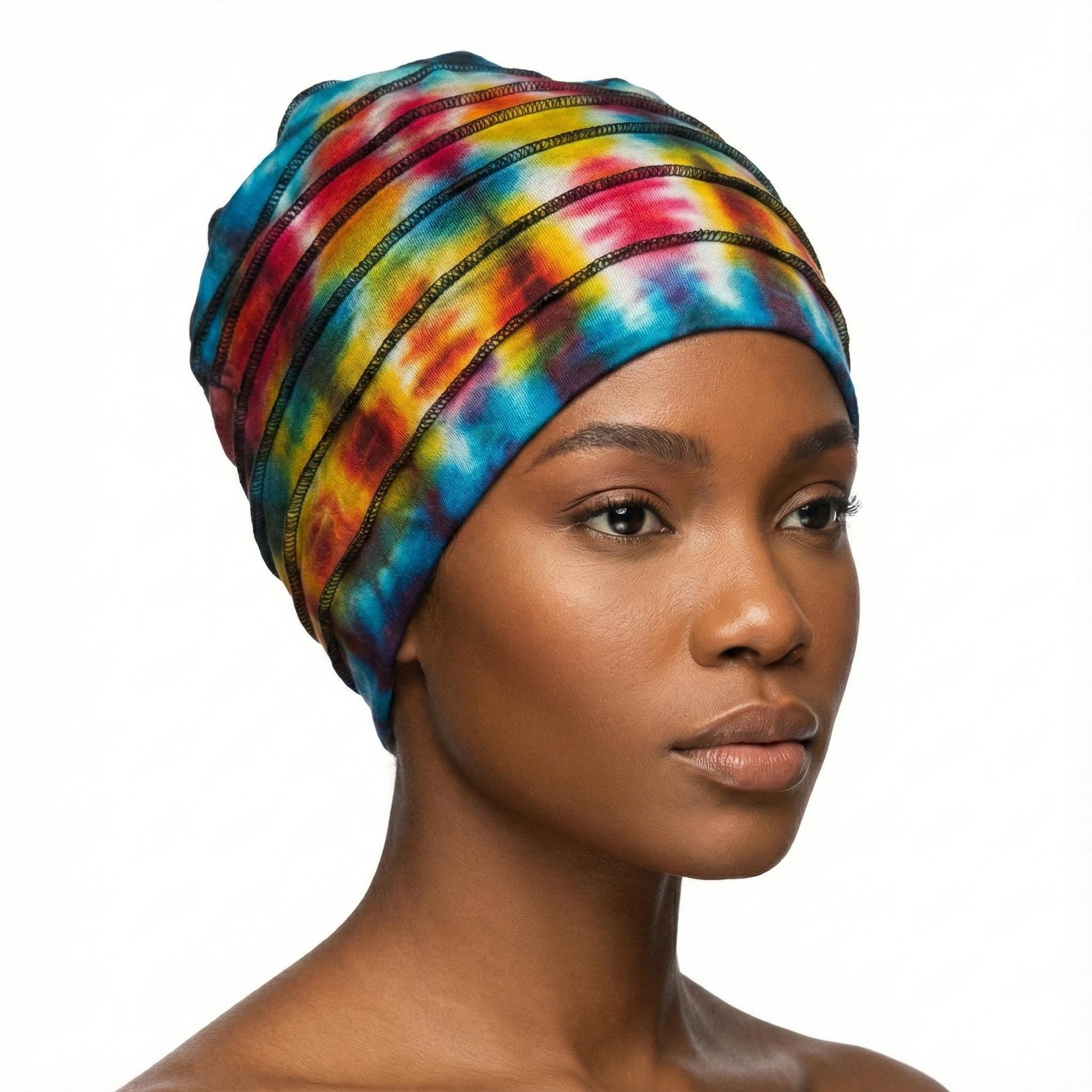 Woman wearing a tie dye  on a white background-Sanjules