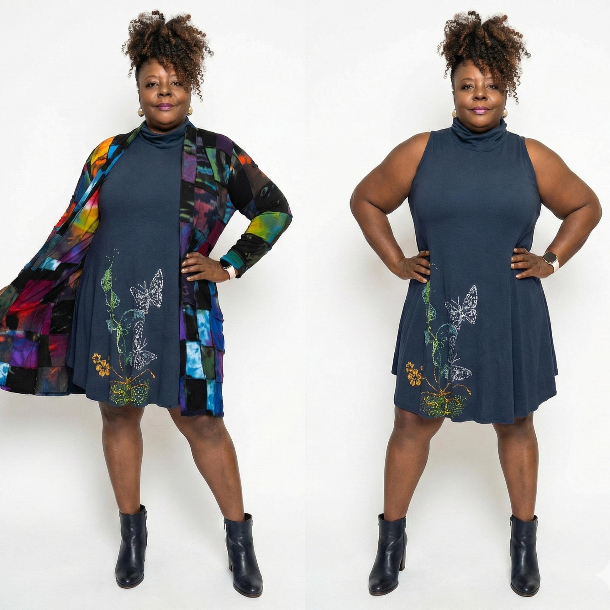 Hand-Painted Turtleneck A-Line Dress