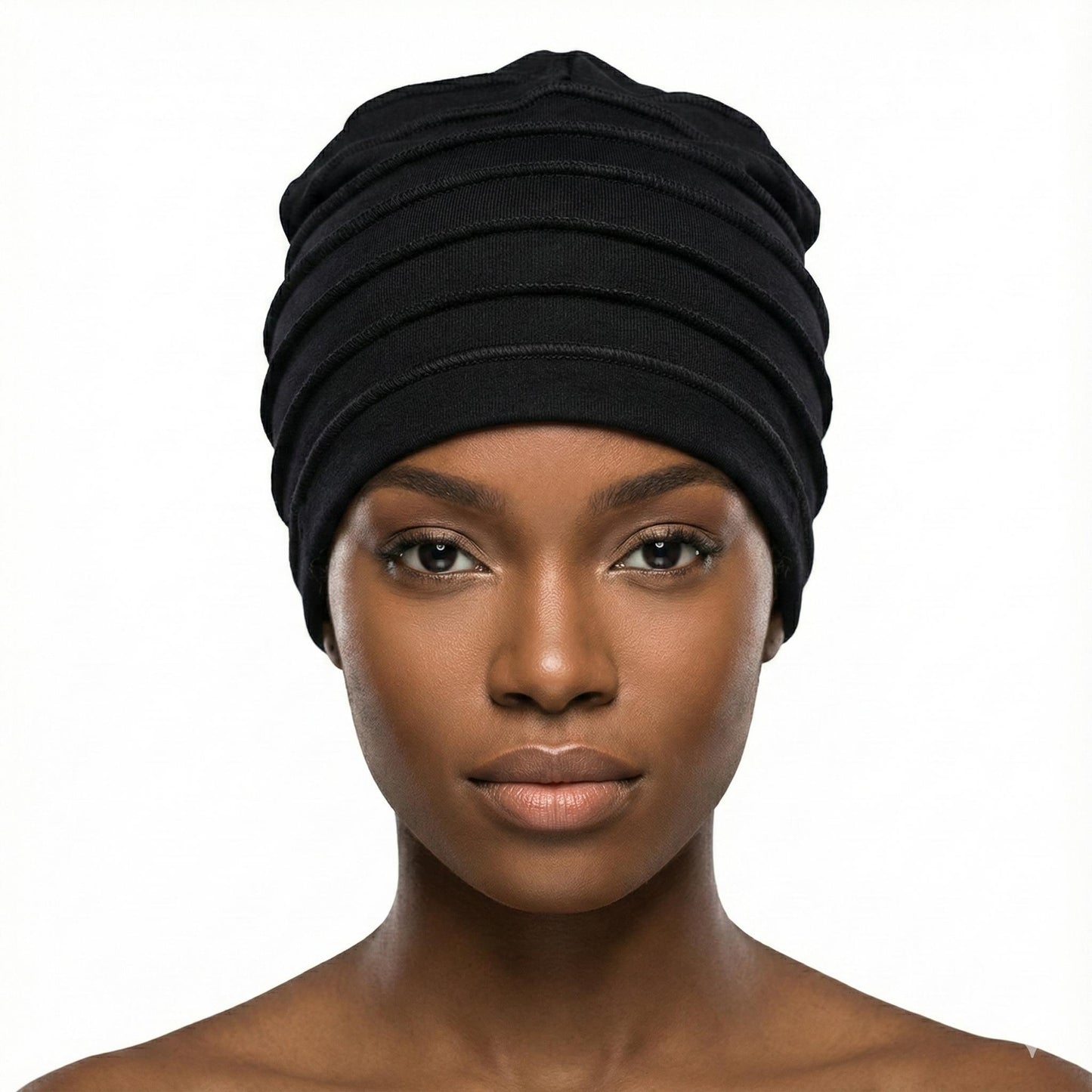 Woman wearing a black hat on a white background-Sanjules