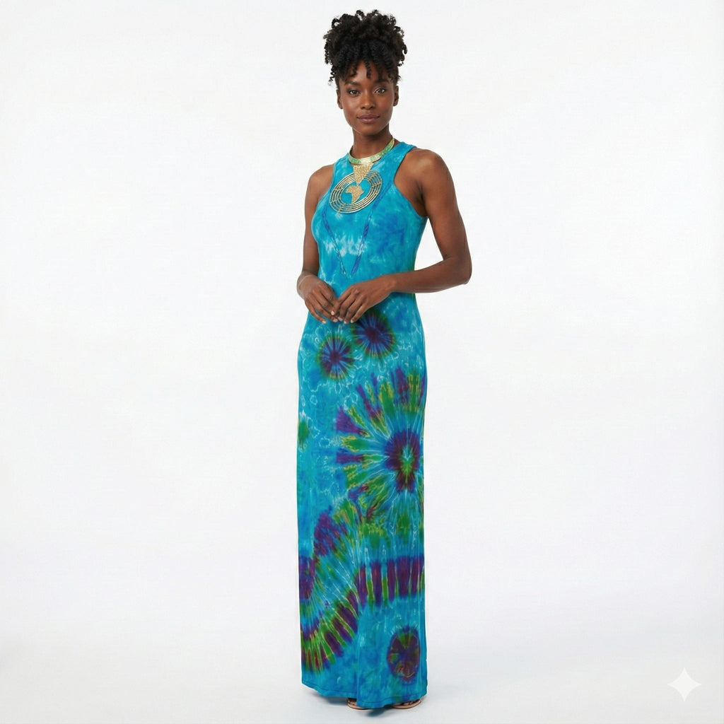 green tie dye maxi dress Hand-Dyed Side Slit Maxi Dress | V-Neck Viscose Stretch