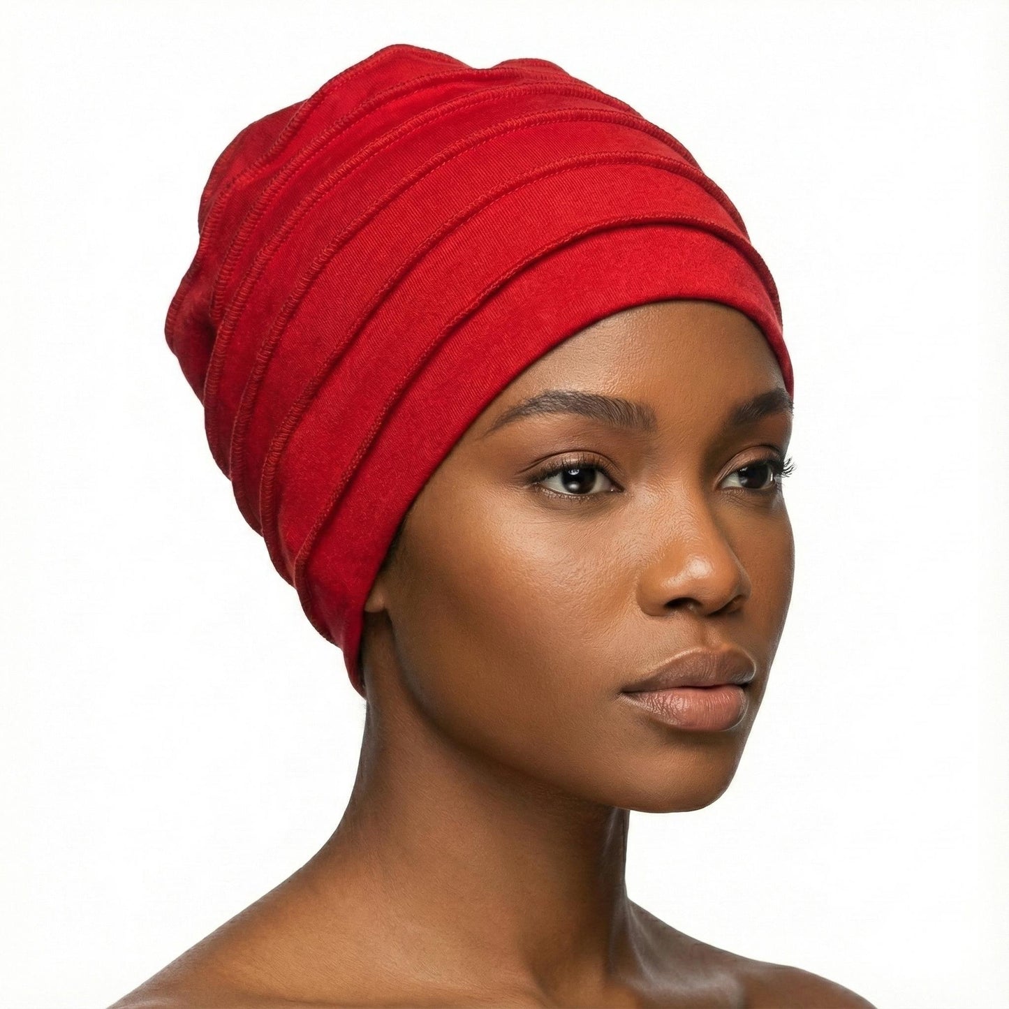 Woman wearing a red hat on a white background-Sanjules