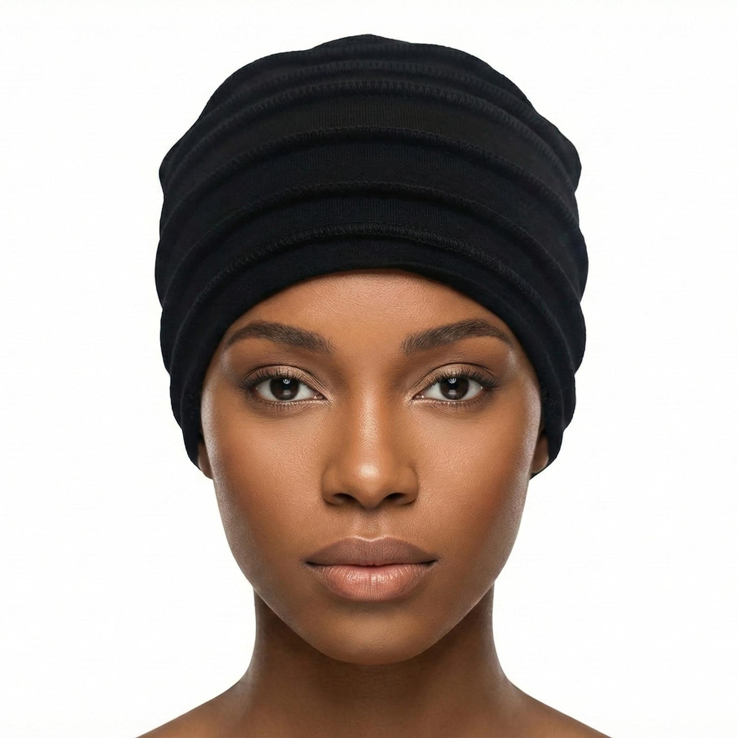 Woman wearing a black hat on a white background-Sanjules