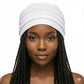 Woman wearing a white hat with braided hair on a white background-Sanjules