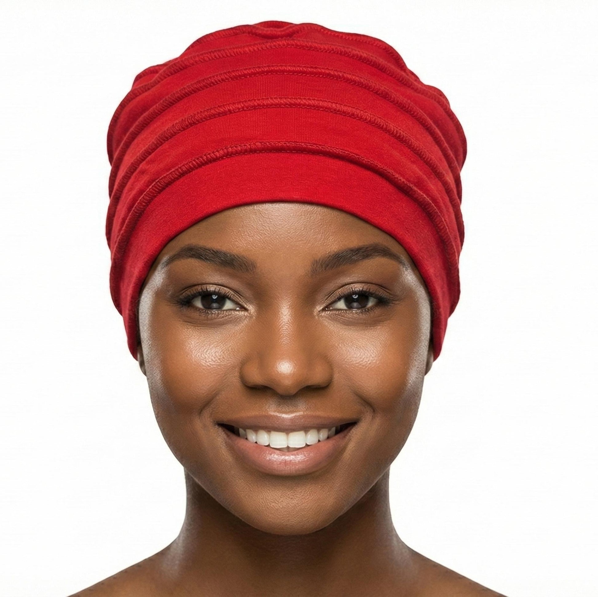Woman wearing a red hat on a white background-Sanjules