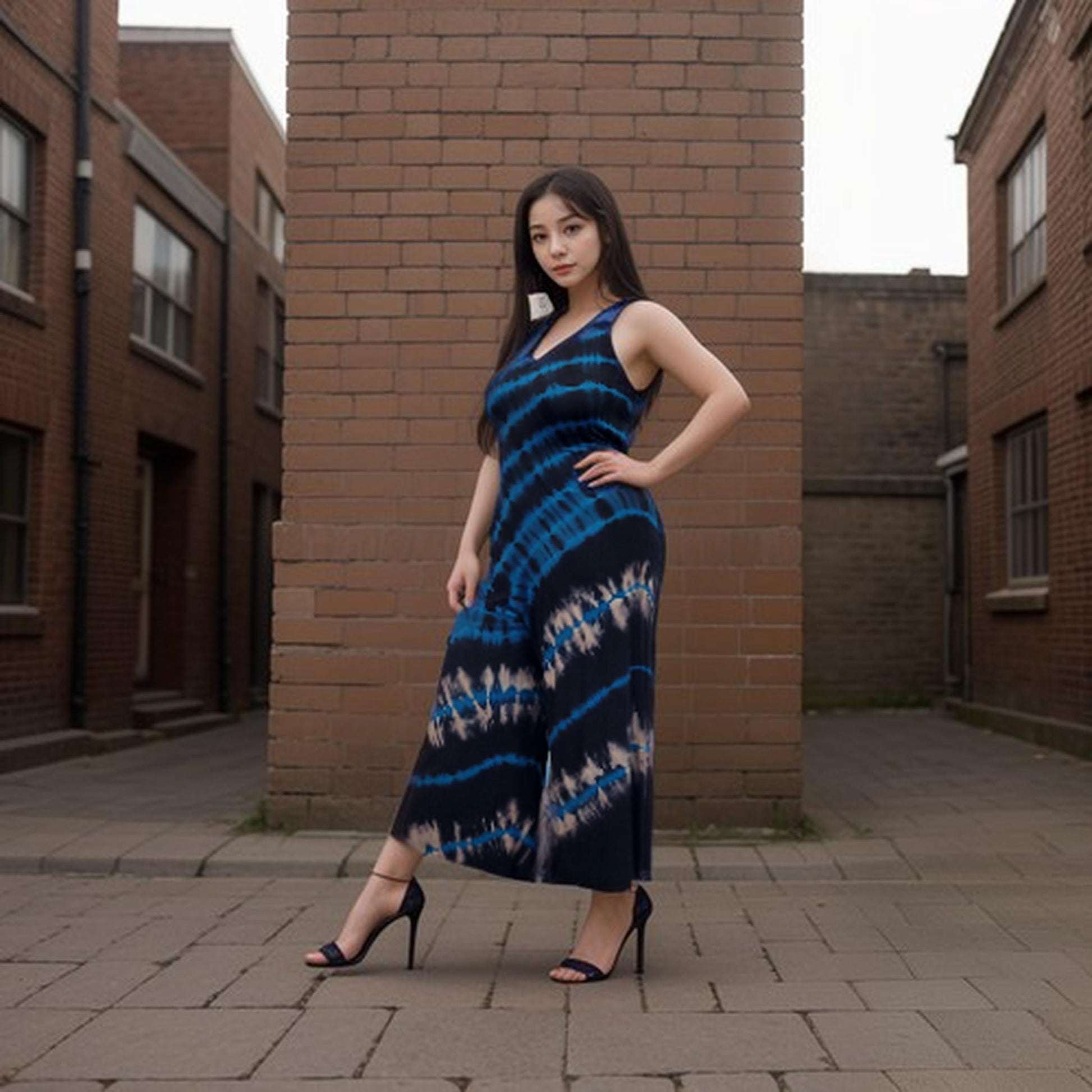 Lattice back jumpsuit royal blue and black base tie dye -Jumper -SanJule