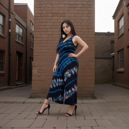 Lattice back jumpsuit royal blue and black base tie dye -Jumper -SanJule