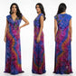 A sleeveless floor-length dress shown on a model from front, side, and back views 
