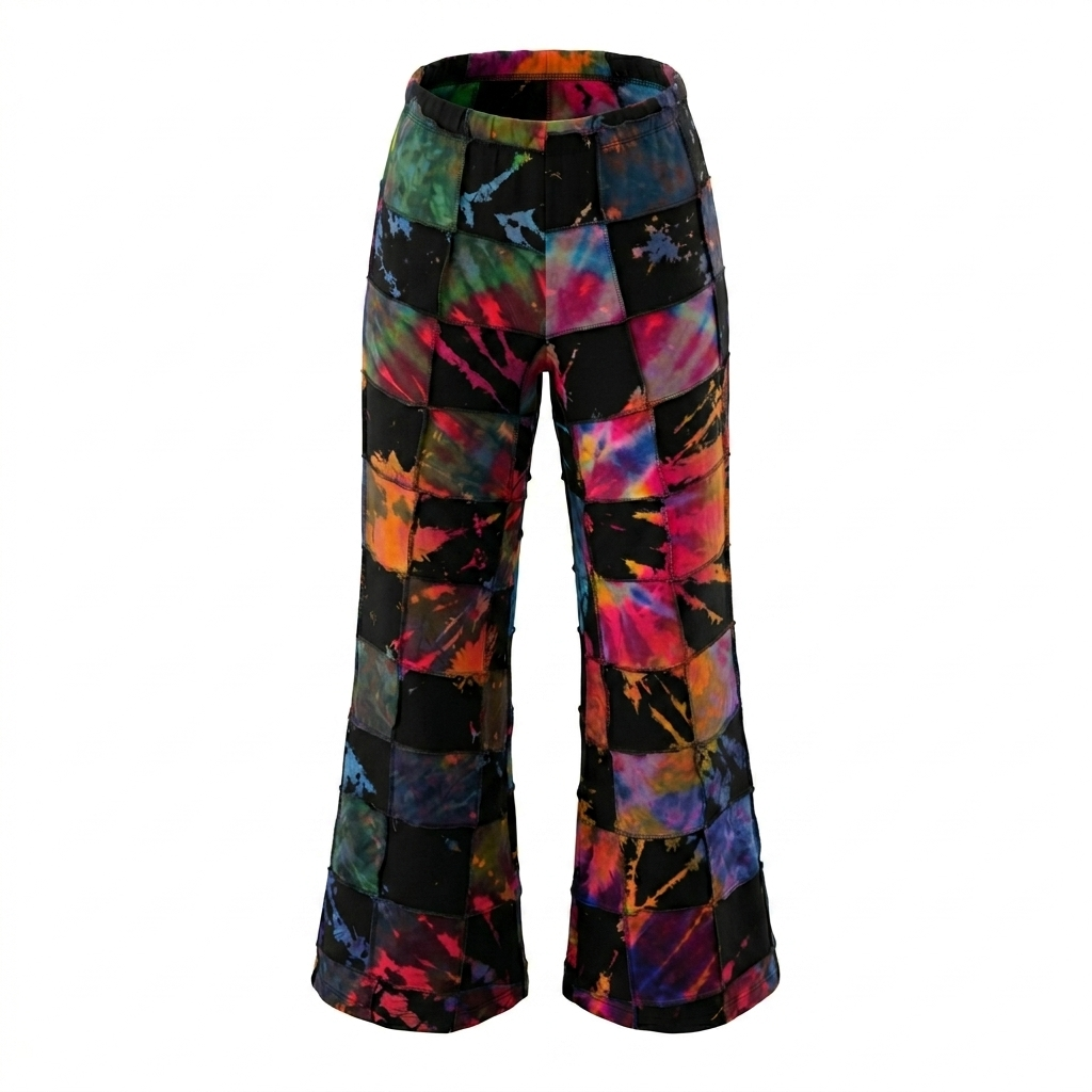 Colorful patch pants on a white background