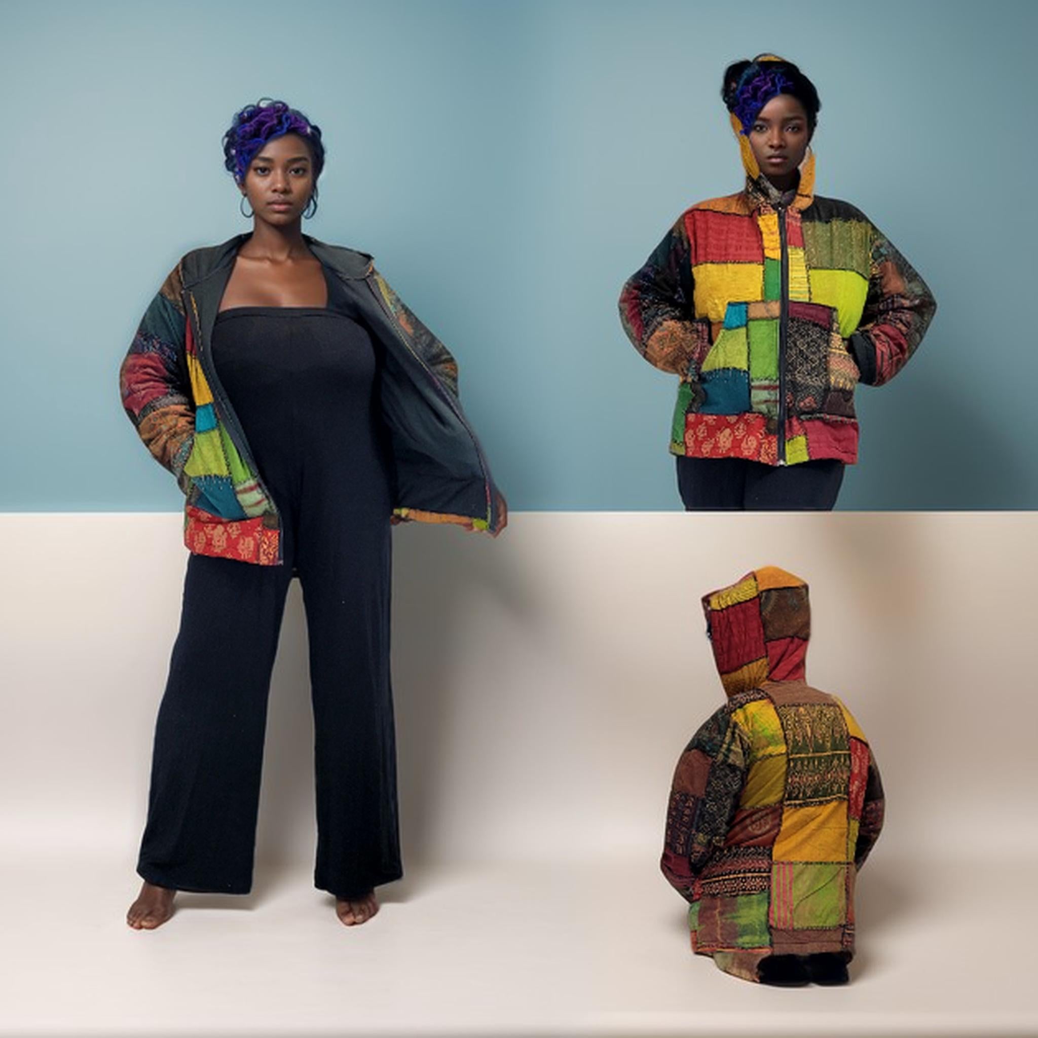 Fleece-Lined Patchwork Jacket Hooded Cotton Zip S-XL | SanJules