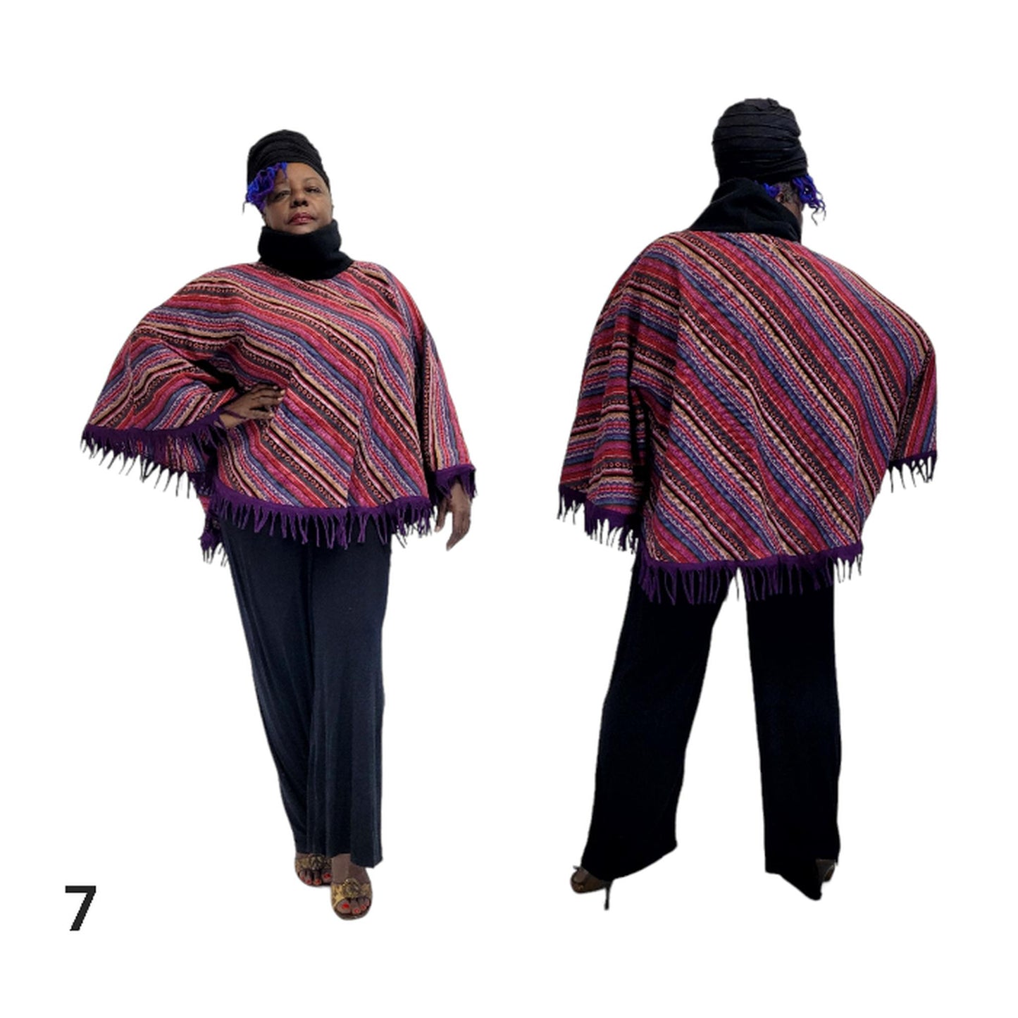 "High-strength handloomed cotton weave texture - artisan crafted poncho details