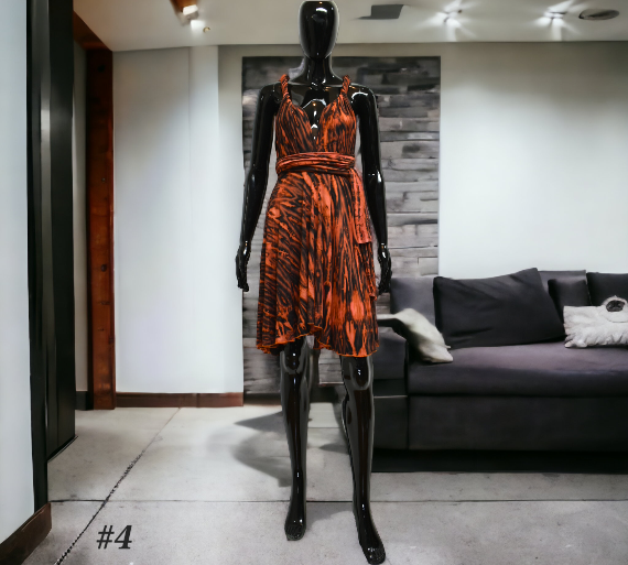 Short wrap dress brown and orange tie dye-Dresses-SanJules