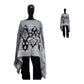 Gray poncho with black floral pattern on a mannequin against a white background